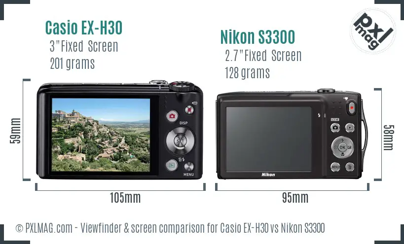 Casio EX-H30 vs Nikon S3300 Screen and Viewfinder comparison Casio EX-H30 vs Nikon S3300 Screen and Viewfinder comparison