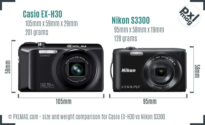 Casio EX-H30 vs Nikon S3300 size comparison Casio EX-H30 vs Nikon S3300 size comparison