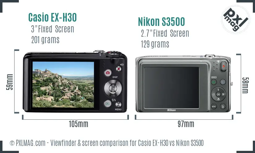 Casio EX-H30 vs Nikon S3500 Screen and Viewfinder comparison Casio EX-H30 vs Nikon S3500 Screen and Viewfinder comparison