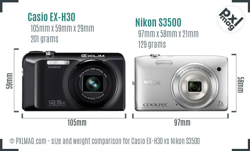 Casio EX-H30 vs Nikon S3500 size comparison Casio EX-H30 vs Nikon S3500 size comparison