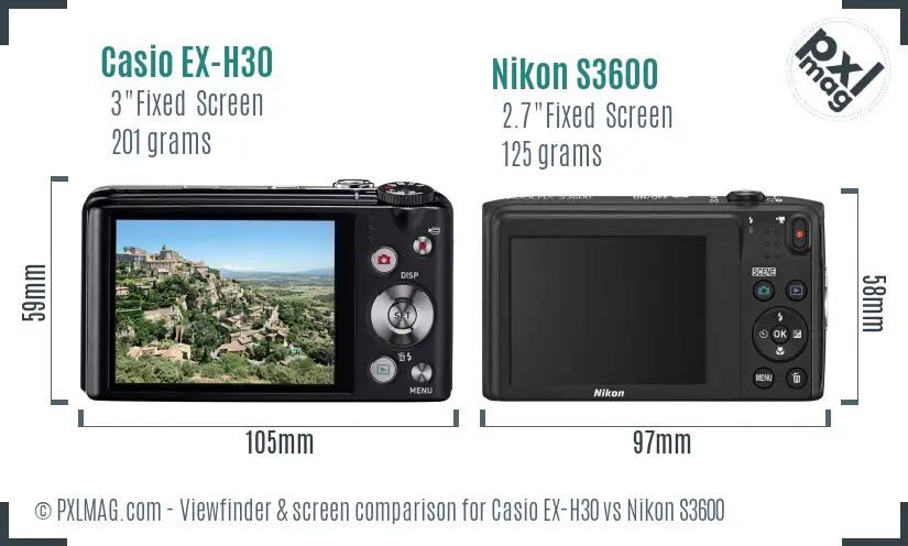 Casio EX-H30 vs Nikon S3600 Screen and Viewfinder comparison