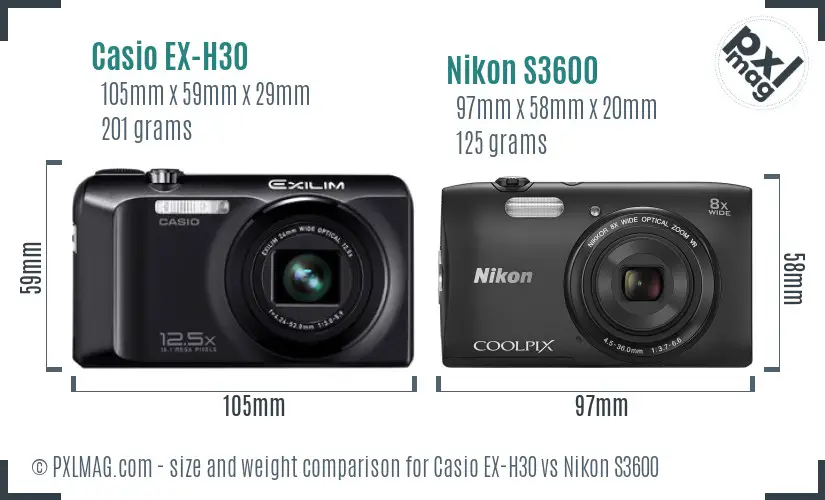 Casio EX-H30 vs Nikon S3600 size comparison