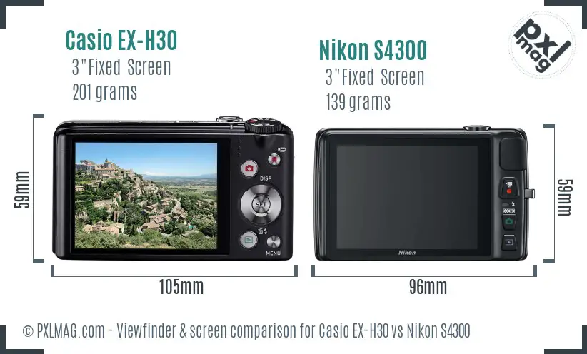 Casio EX-H30 vs Nikon S4300 Screen and Viewfinder comparison Casio EX-H30 vs Nikon S4300 Screen and Viewfinder comparison