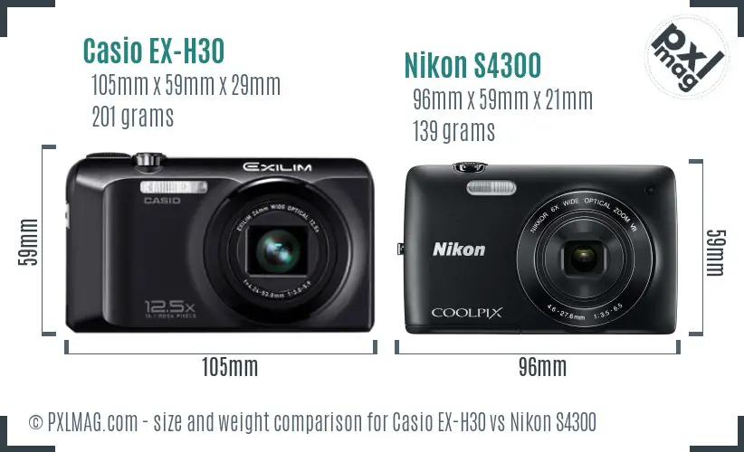 Casio EX-H30 vs Nikon S4300 size comparison Casio EX-H30 vs Nikon S4300 size comparison