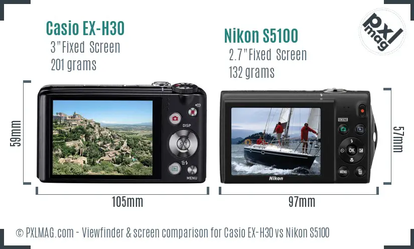 Casio EX-H30 vs Nikon S5100 Screen and Viewfinder comparison Casio EX-H30 vs Nikon S5100 Screen and Viewfinder comparison