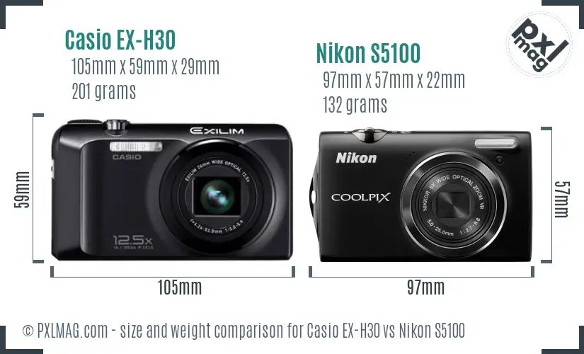 Casio EX-H30 vs Nikon S5100 size comparison Casio EX-H30 vs Nikon S5100 size comparison