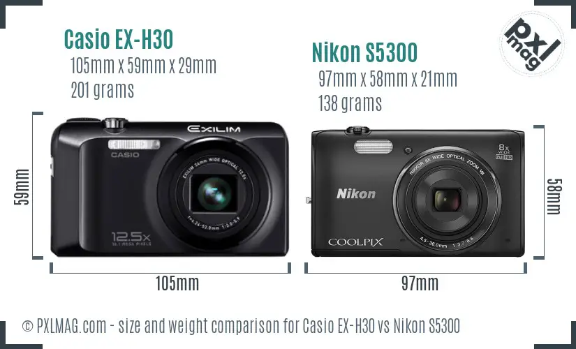 Casio EX-H30 vs Nikon S5300 size comparison Casio EX-H30 vs Nikon S5300 size comparison