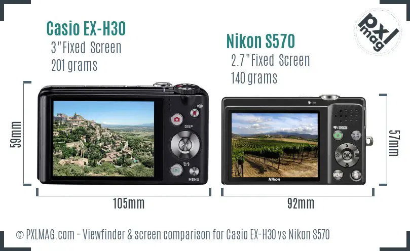 Casio EX-H30 vs Nikon S570 Screen and Viewfinder comparison