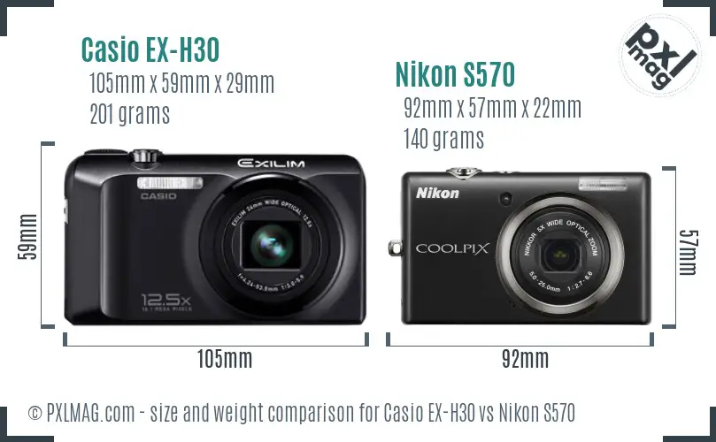 Casio EX-H30 vs Nikon S570 size comparison