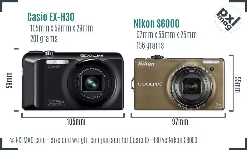 Casio EX-H30 vs Nikon S6000 size comparison Casio EX-H30 vs Nikon S6000 size comparison