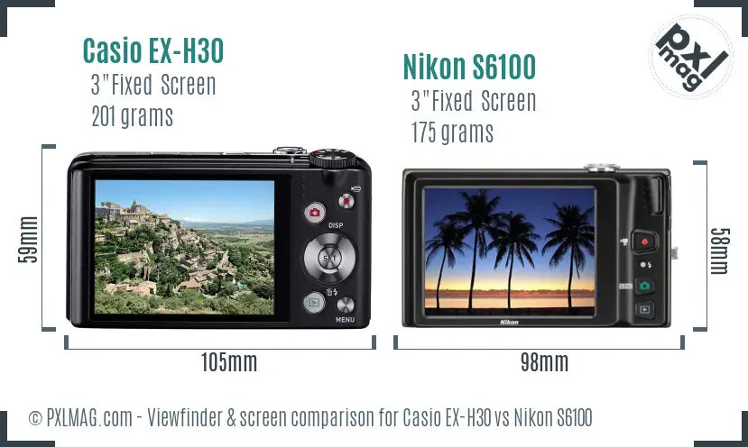 Casio EX-H30 vs Nikon S6100 Screen and Viewfinder comparison