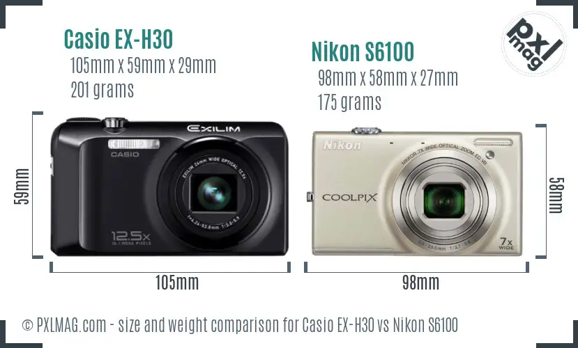 Casio EX-H30 vs Nikon S6100 size comparison
