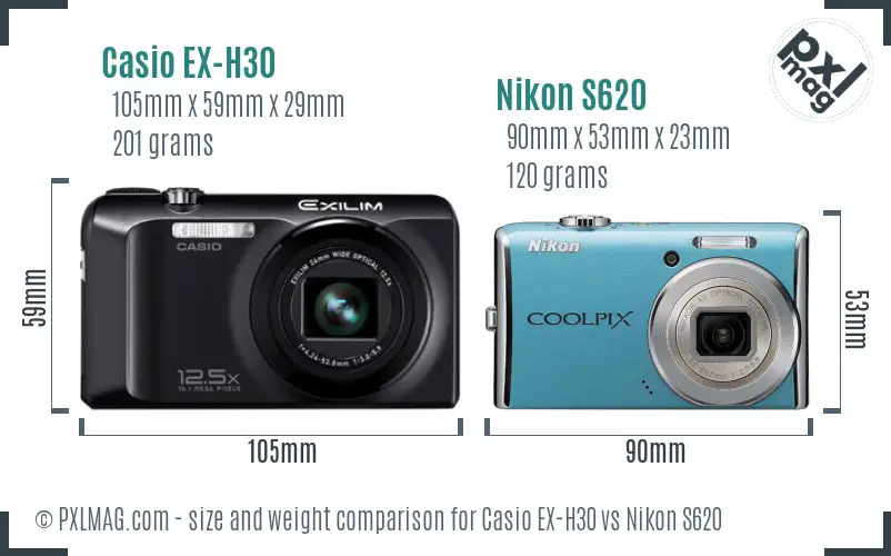 Casio EX-H30 vs Nikon S620 size comparison