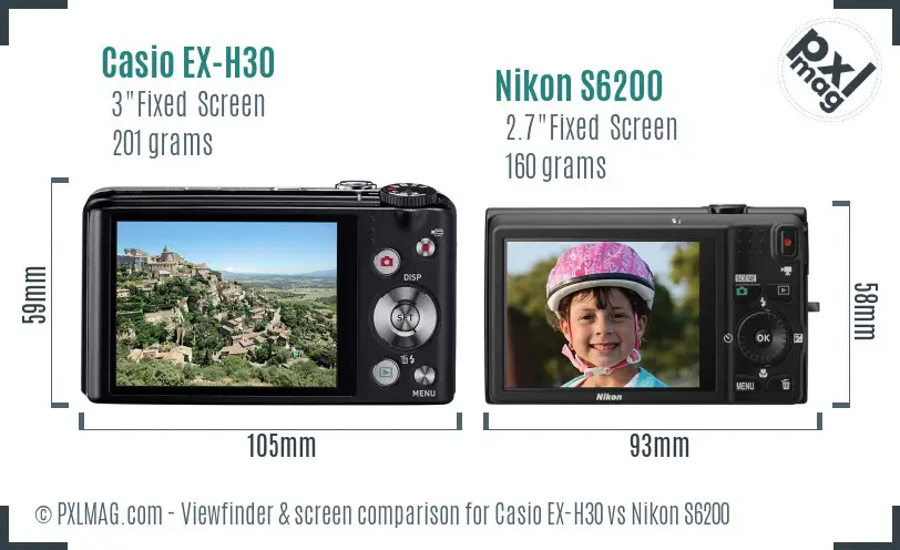 Casio EX-H30 vs Nikon S6200 Screen and Viewfinder comparison