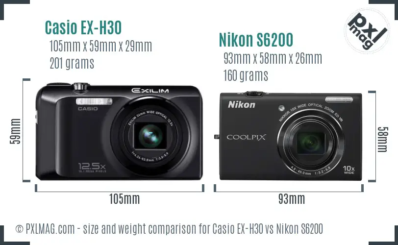 Casio EX-H30 vs Nikon S6200 size comparison