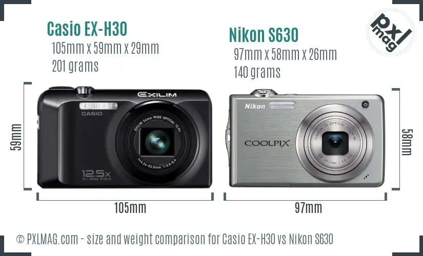 Casio EX-H30 vs Nikon S630 size comparison