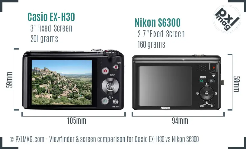 Casio EX-H30 vs Nikon S6300 Screen and Viewfinder comparison
