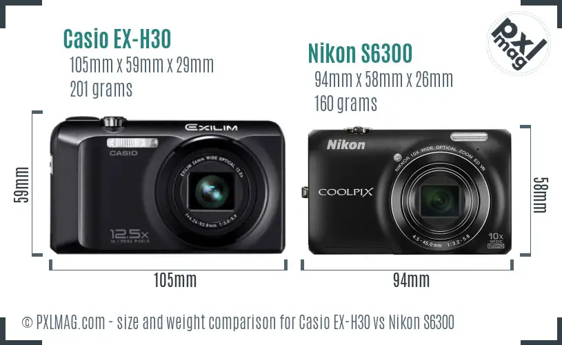 Casio EX-H30 vs Nikon S6300 size comparison