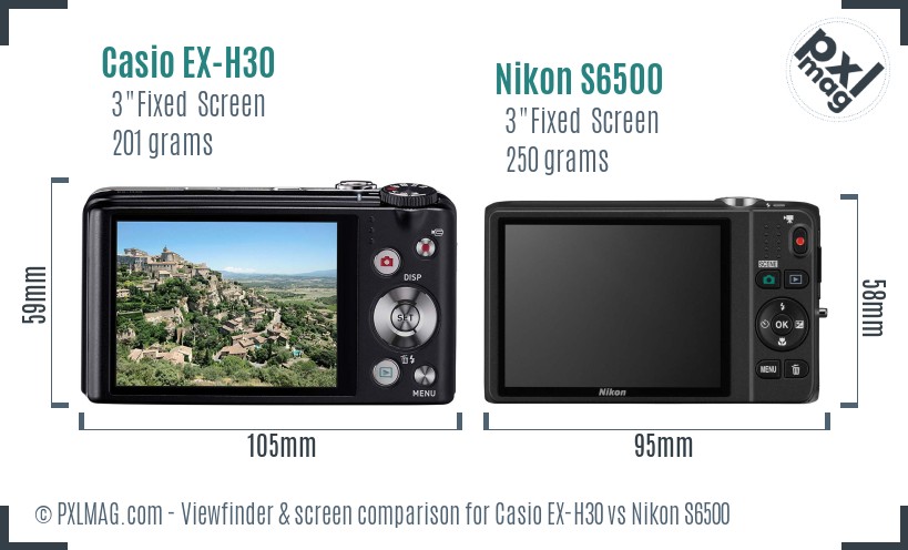 Casio EX-H30 vs Nikon S6500 Screen and Viewfinder comparison
