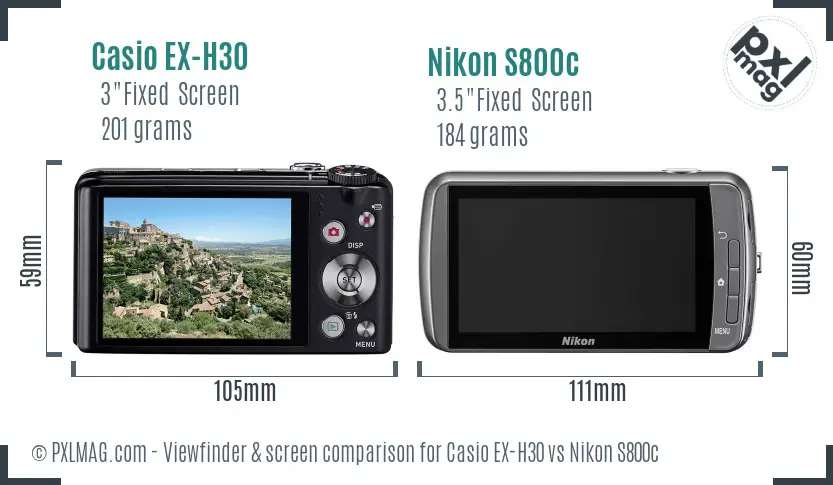 Casio EX-H30 vs Nikon S800c Screen and Viewfinder comparison
