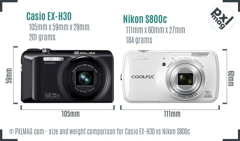 Casio EX-H30 vs Nikon S800c size comparison