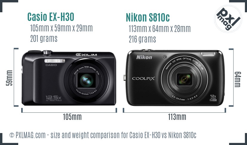 Casio EX-H30 vs Nikon S810c size comparison