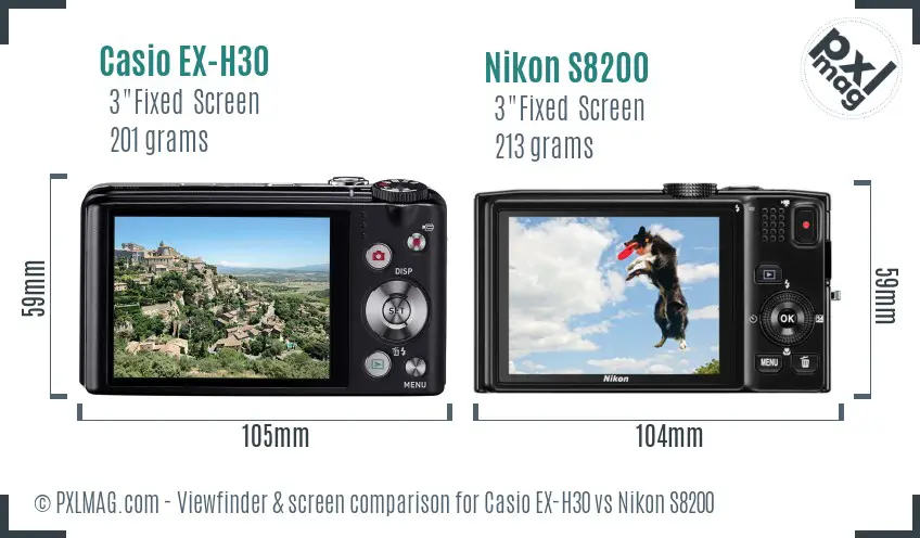 Casio EX-H30 vs Nikon S8200 Screen and Viewfinder comparison