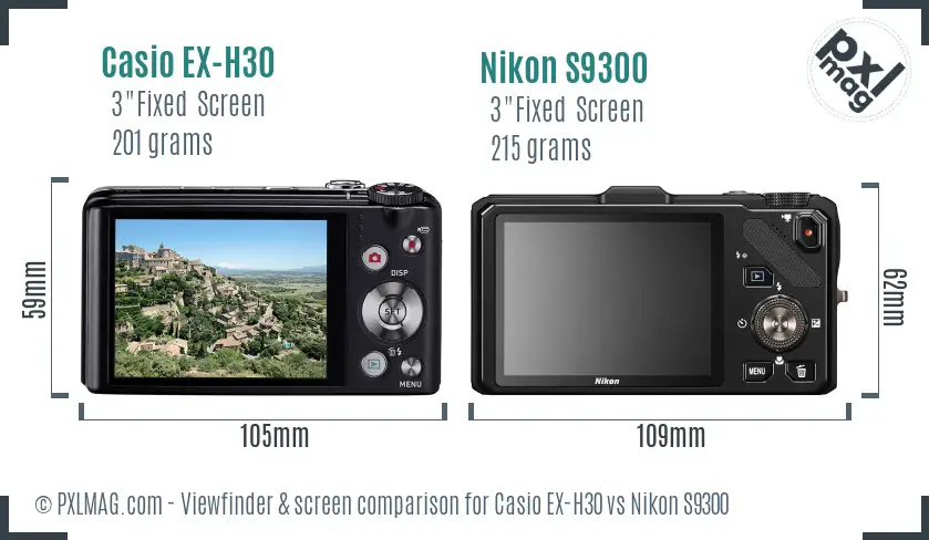 Casio EX-H30 vs Nikon S9300 Screen and Viewfinder comparison