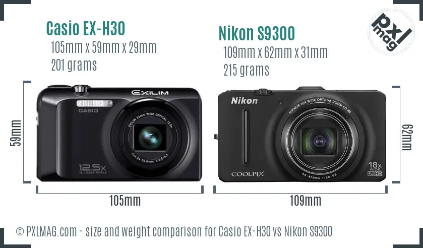 Casio EX-H30 vs Nikon S9300 size comparison
