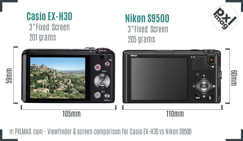 Casio EX-H30 vs Nikon S9500 Screen and Viewfinder comparison Casio EX-H30 vs Nikon S9500 Screen and Viewfinder comparison