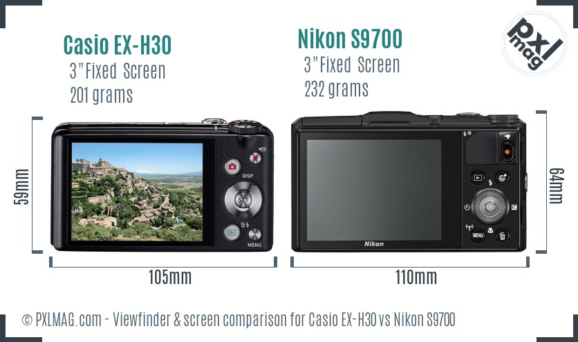 Casio EX-H30 vs Nikon S9700 Screen and Viewfinder comparison