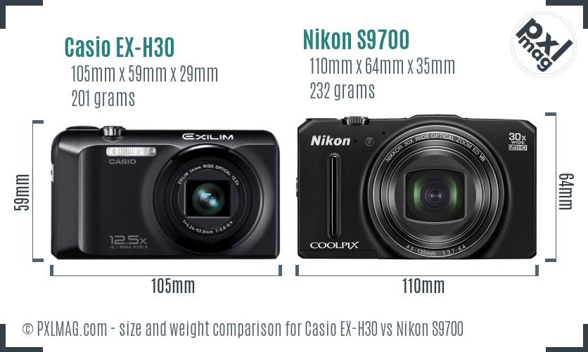 Casio EX-H30 vs Nikon S9700 size comparison