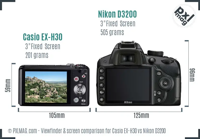 Casio EX-H30 vs Nikon D3200 Screen and Viewfinder comparison