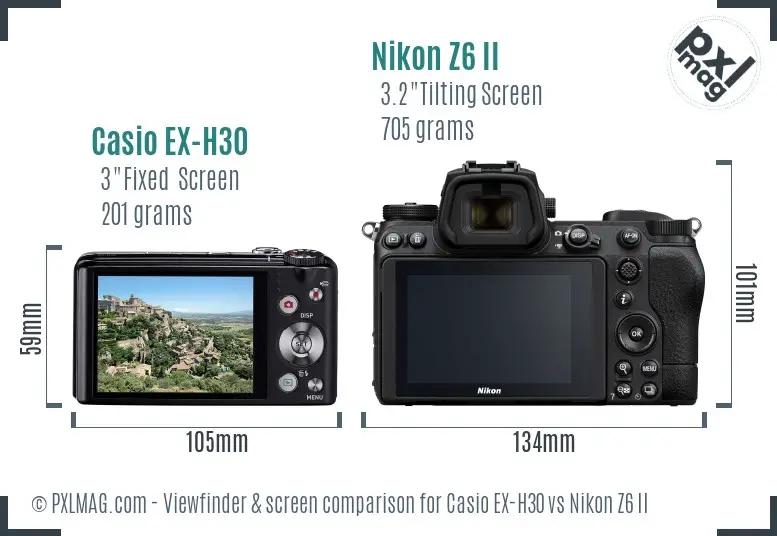 Casio EX-H30 vs Nikon Z6 II Screen and Viewfinder comparison Casio EX-H30 vs Nikon Z6 II Screen and Viewfinder comparison