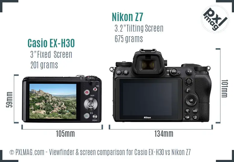Casio EX-H30 vs Nikon Z7 Screen and Viewfinder comparison