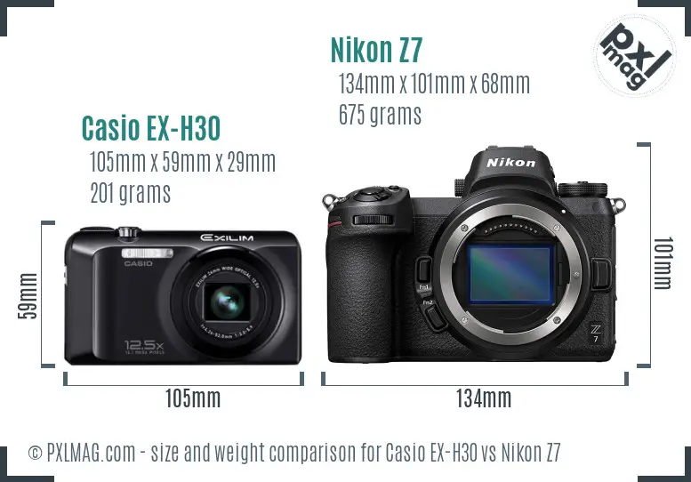 Casio EX-H30 vs Nikon Z7 size comparison