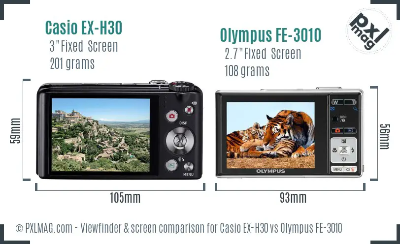 Casio EX-H30 vs Olympus FE-3010 Screen and Viewfinder comparison
