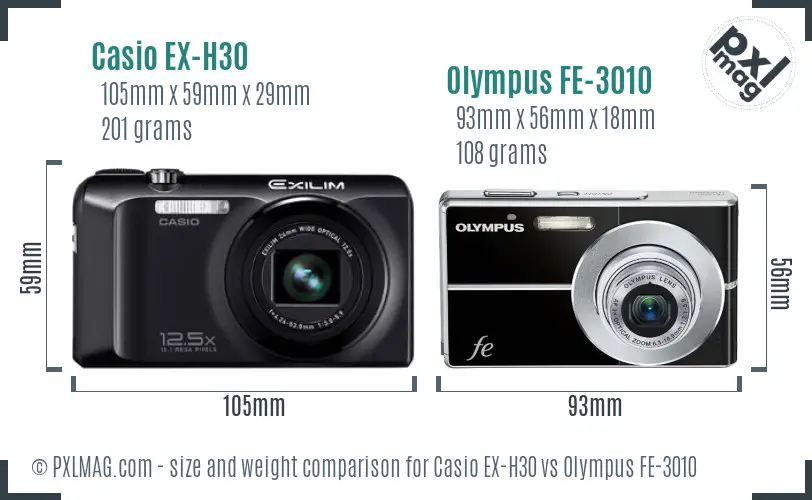 Casio EX-H30 vs Olympus FE-3010 size comparison