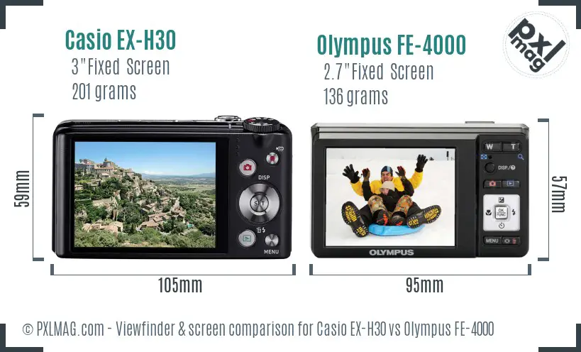 Casio EX-H30 vs Olympus FE-4000 Screen and Viewfinder comparison