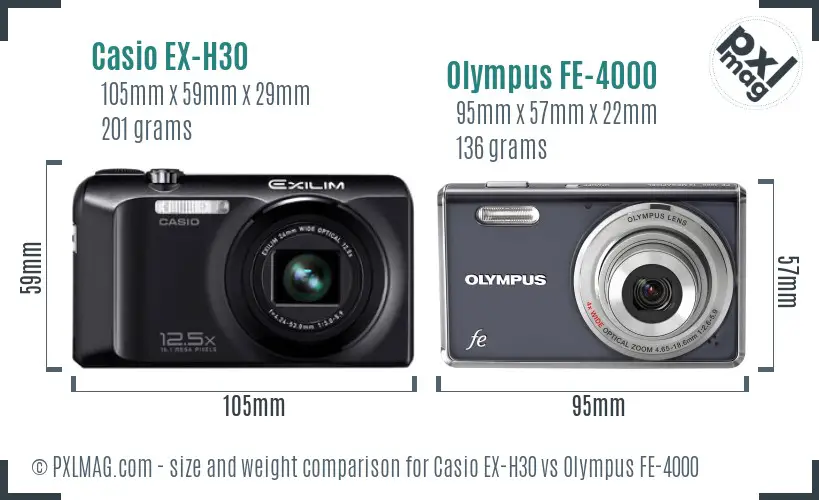 Casio EX-H30 vs Olympus FE-4000 size comparison