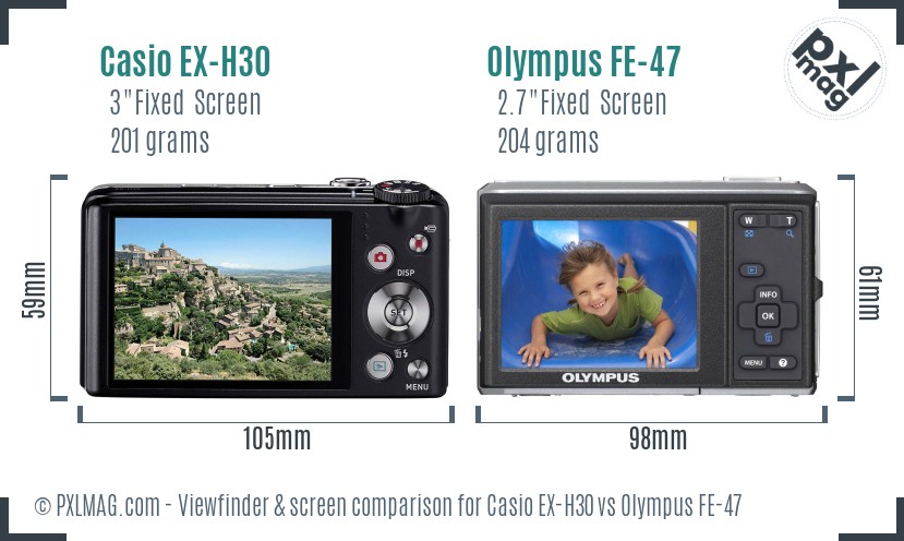 Casio EX-H30 vs Olympus FE-47 Screen and Viewfinder comparison