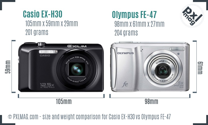 Casio EX-H30 vs Olympus FE-47 size comparison Casio EX-H30 vs Olympus FE-47 size comparison