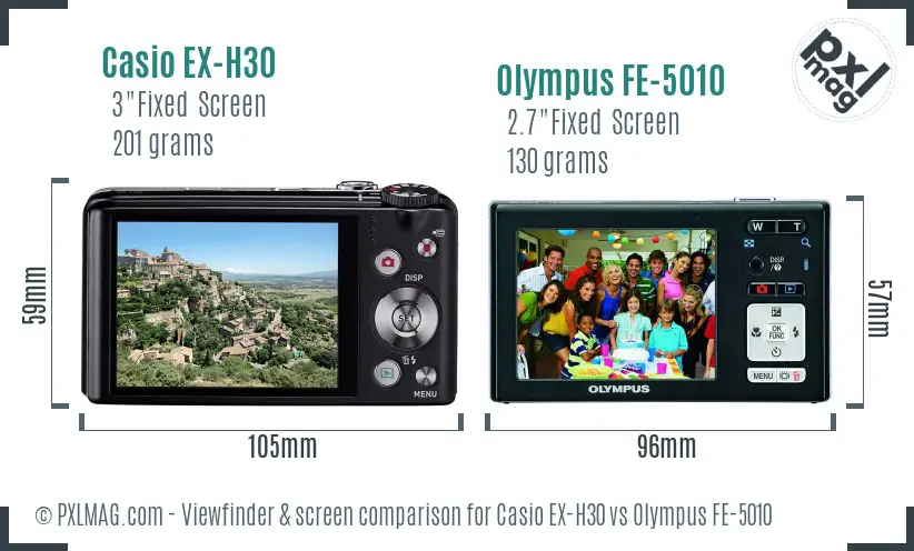 Casio EX-H30 vs Olympus FE-5010 Screen and Viewfinder comparison