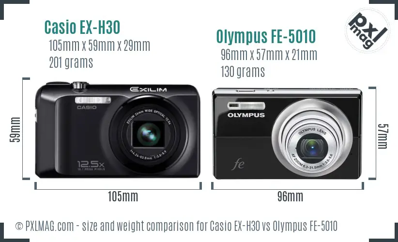 Casio EX-H30 vs Olympus FE-5010 size comparison