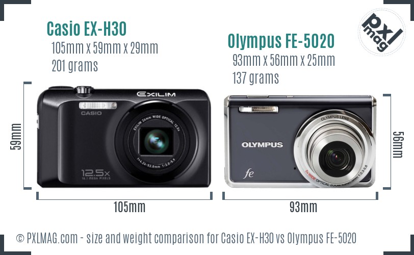 Casio EX-H30 vs Olympus FE-5020 size comparison