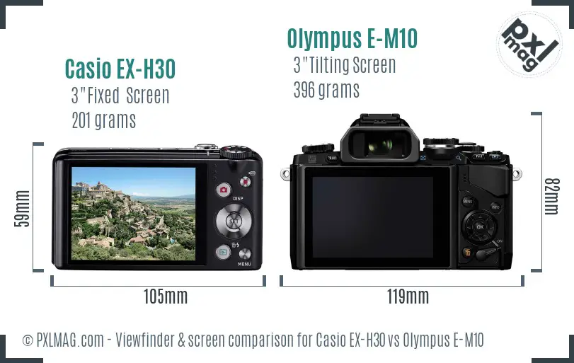 Casio EX-H30 vs Olympus E-M10 Screen and Viewfinder comparison