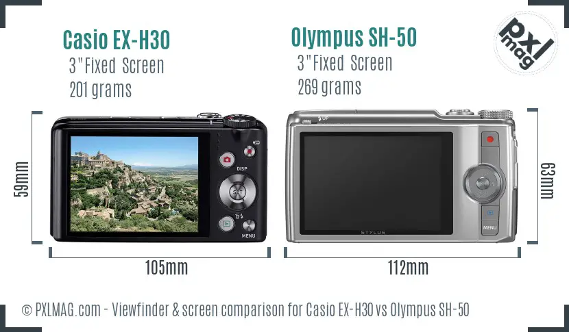 Casio EX-H30 vs Olympus SH-50 Screen and Viewfinder comparison