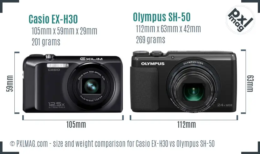 Casio EX-H30 vs Olympus SH-50 size comparison