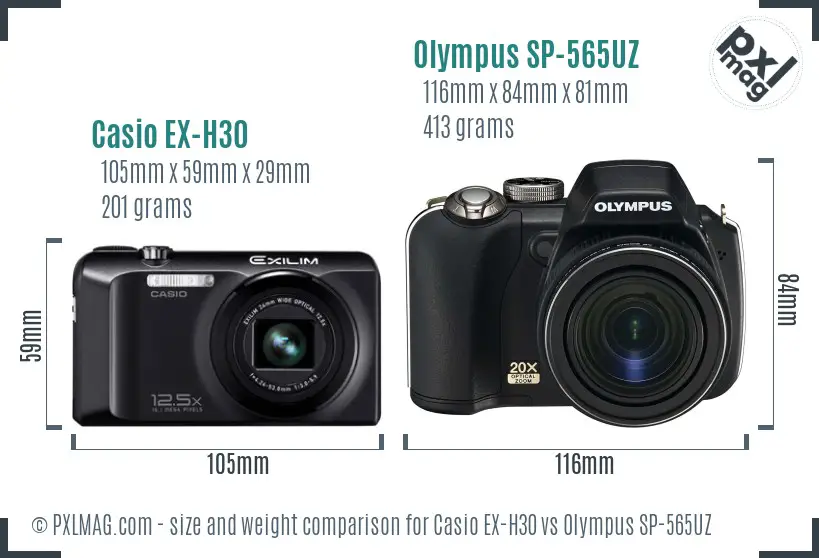 Casio EX-H30 vs Olympus SP-565UZ size comparison