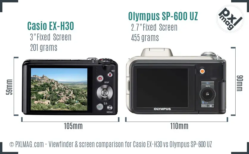 Casio EX-H30 vs Olympus SP-600 UZ Screen and Viewfinder comparison